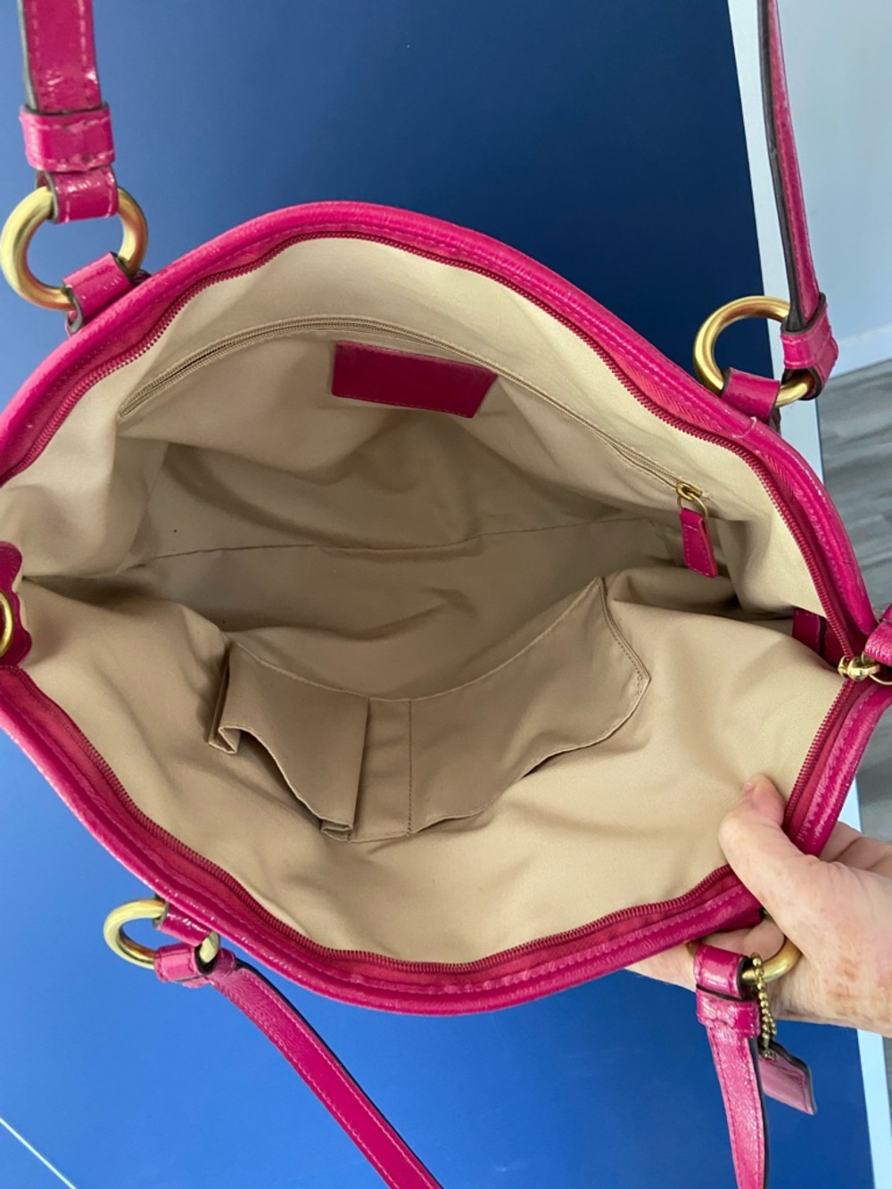Coach Brown Signature Canvas Tote with Pink Trim - Picture 3 of 5